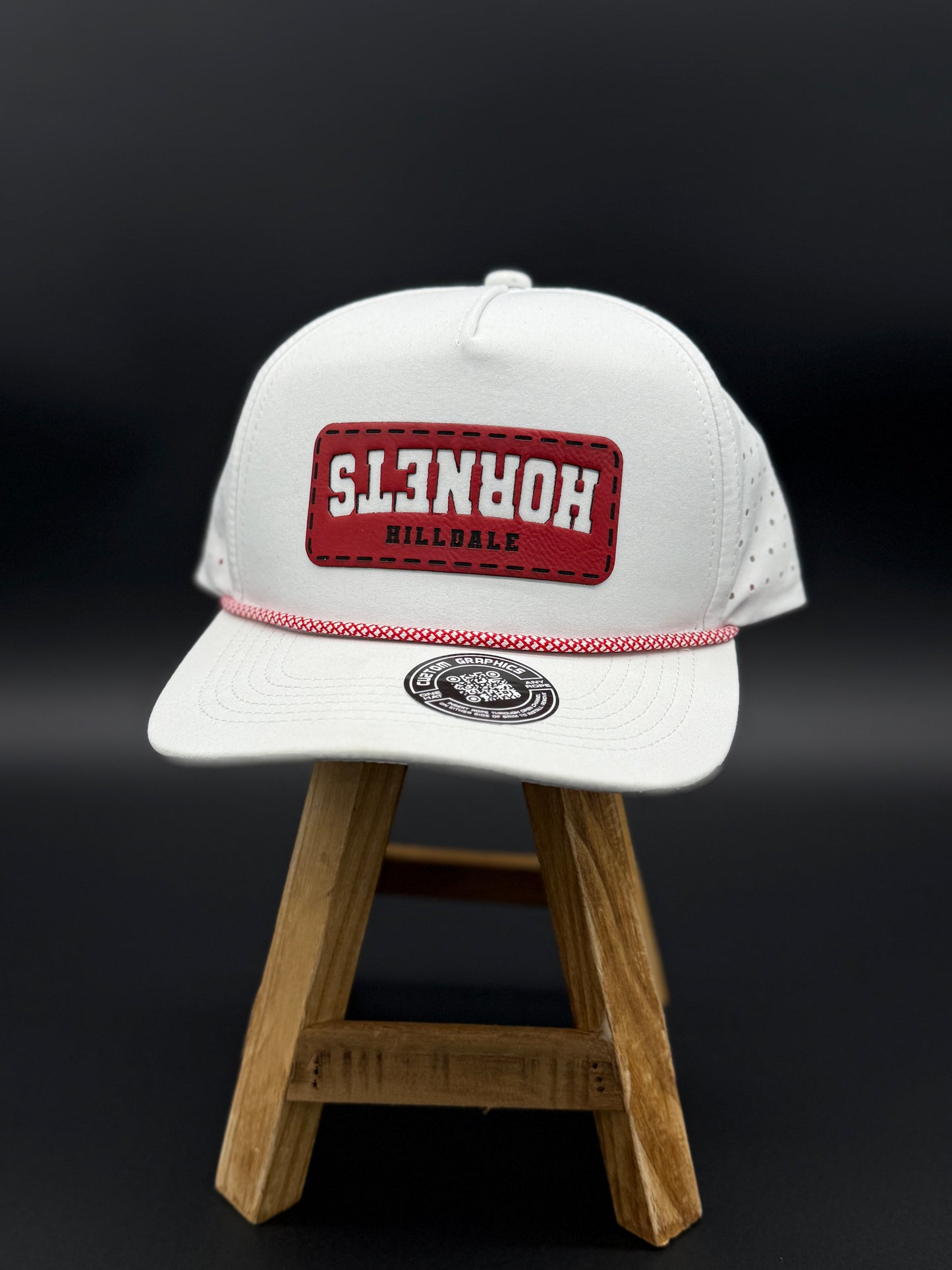 White Hornets snapback hat with red embroidered patch and adjustable strap by Cuztom Graphics