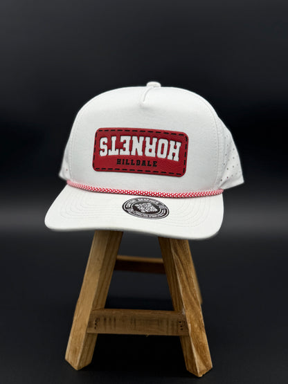 White Hornets snapback hat with red embroidered patch and adjustable strap by Cuztom Graphics