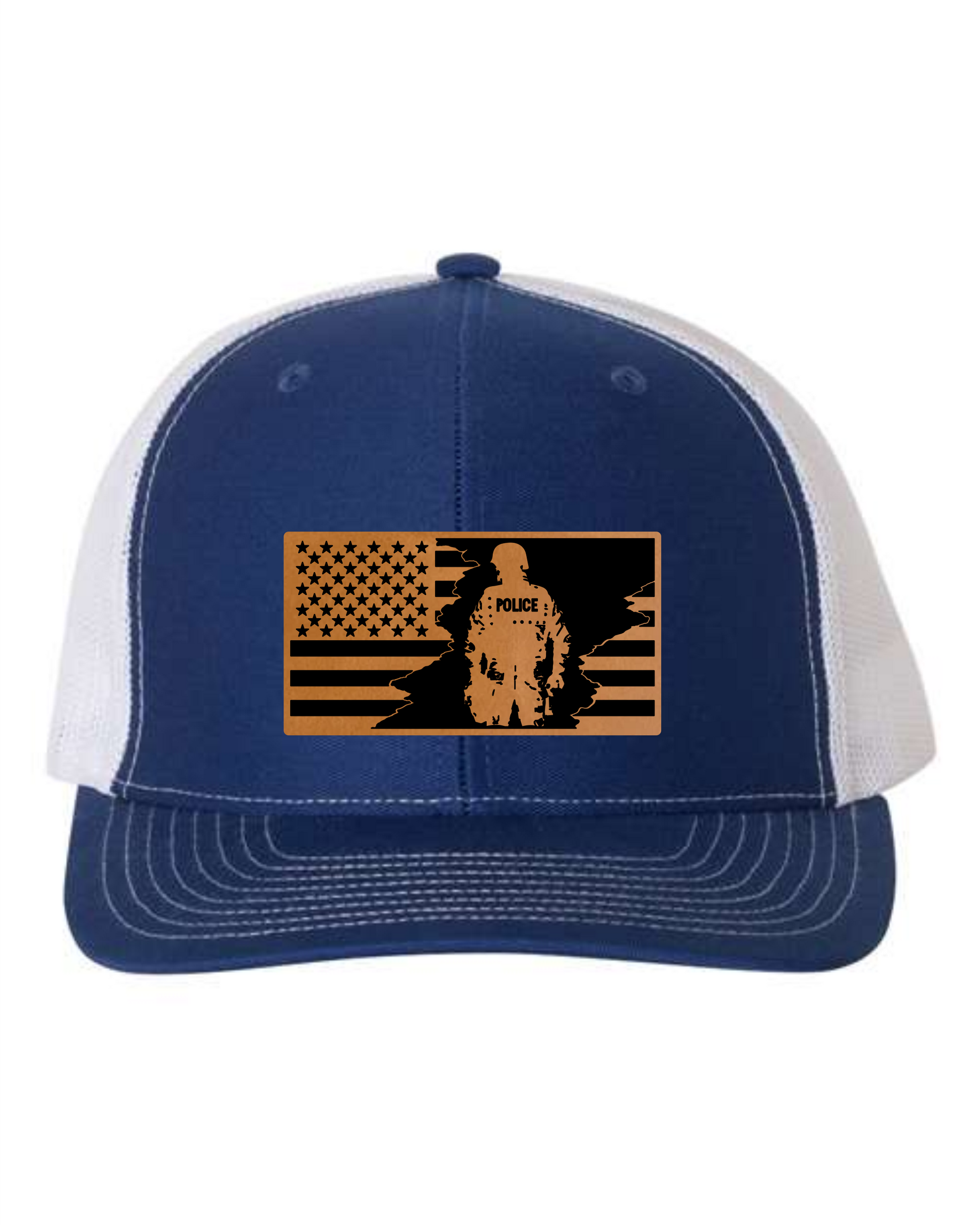 Cuztom Graphics custom police American flag hat with navy front and white mesh back